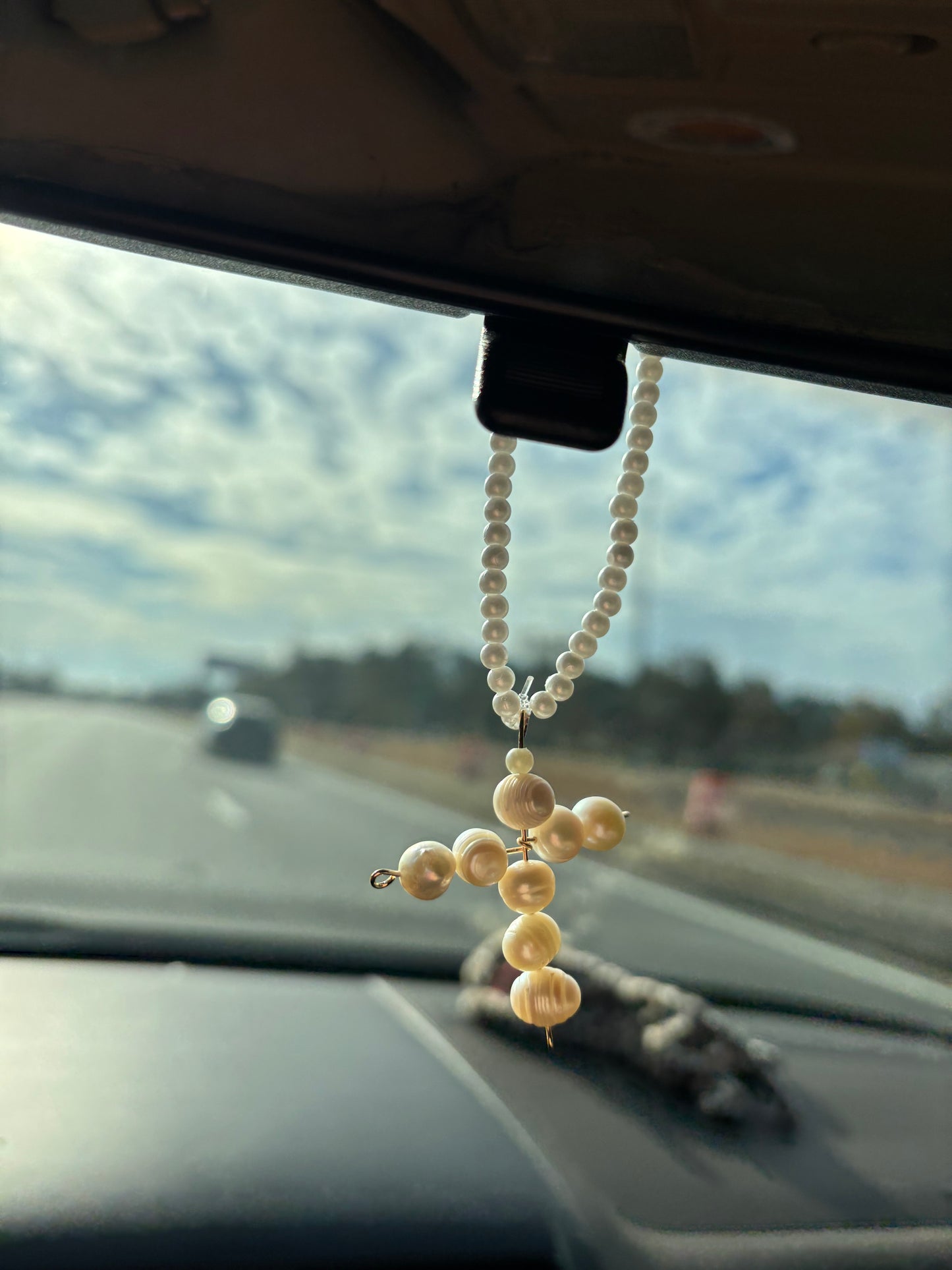 Pearl Cross Car Charm